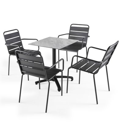 Table 60x60 cm inclinable stratifiée avec pied noir et chaises en métal, OPERA OVIALA