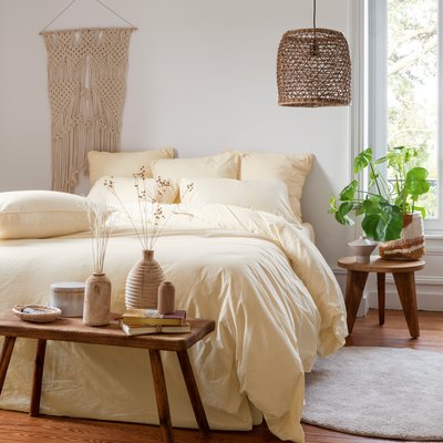 Housse de couette coton lavé bio SOUFFLE CARRE BLANC
