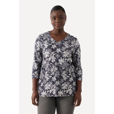 T-shirt en tissu fluide, fleurs, col V ULLA POPKEN
