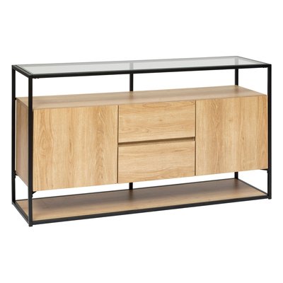Buffet 2 portes et 2 tiroirs effet bois et verre ALDEA ATMOSPHERA
