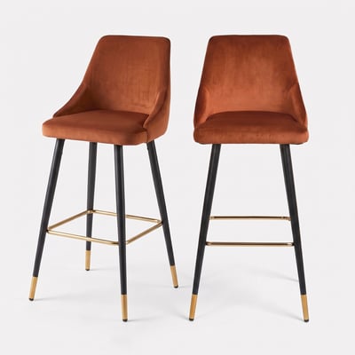 Lot de 2 chaises de bar 78 cm en velours, pieds en métal - ARISTOTE MAISON PAVANE