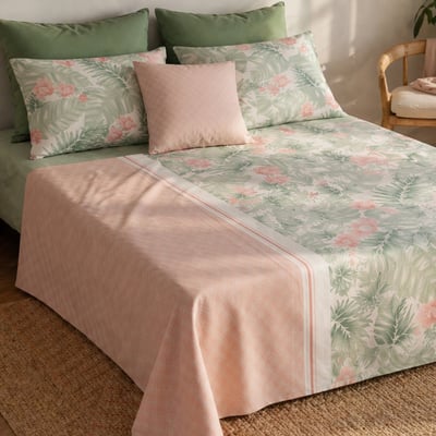 Parure de draps plat en coton imprimée, Bora ATELIER DU COTON