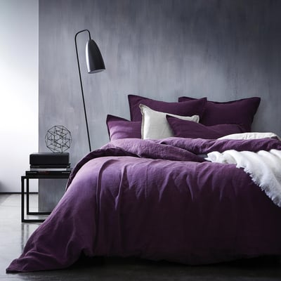 Housse de couette en lin lavé, RÊVE DE LIN BLANC CERISE