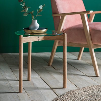 Mumbai Round Glass and Oak Side Table SO'HOME