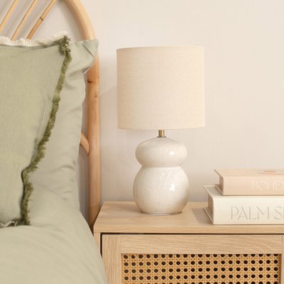 Glazed Ceramic Table Lamp with Natural Linen Shade SO'HOME
