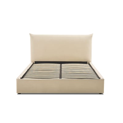 Lit coffre - Effet lin beige - OPÉRA MAISON AUBERTIN