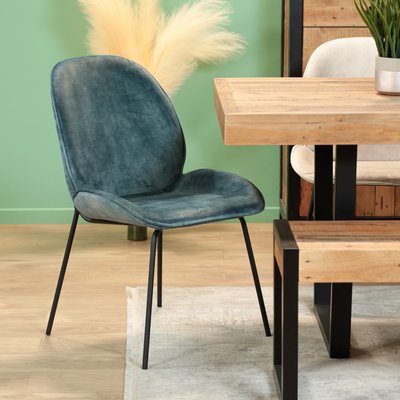 Chaise en velours bleu glacier moderne (lot de 2) FLORENCE PIER IMPORT