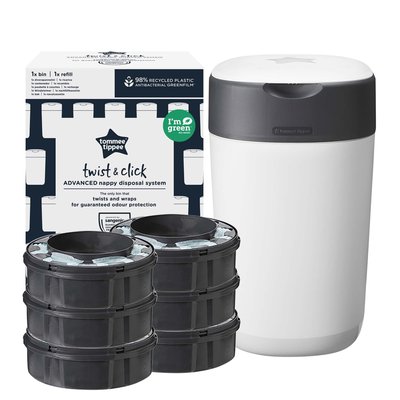 Starter Pack Twist & click Blanc bac + 6 recharges TOMMEE TIPPEE