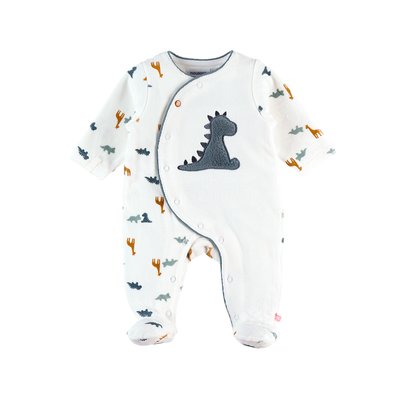 Pyjama dinosaure en velours, blanc/bleu NOUKIE'S