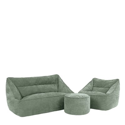 Ensemble 3 poufs en tissu chenille, canapé, fauteuil et repose-pieds pouf rond - CECILIA ICON