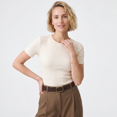 T-shirt col rond coupe ajustée en maille côtelée MIREE ARTLOVE