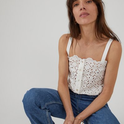 Broderie Anglaise Strappy Top in Cotton LA REDOUTE COLLECTIONS