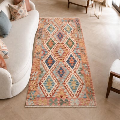 Tapis kilim, motif ethnique, tissé à plat, laine naturelle, KILIM 69 UN AMOUR DE TAPIS