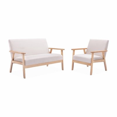 Banquette + fauteuil 3 places bois de peuplier, d'hévéa et tissu ISAK SWEEEK