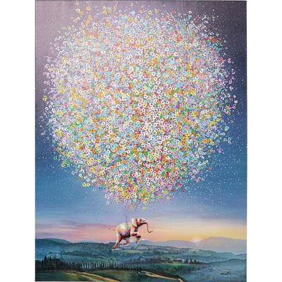 Peinture Touched éléphant fleurs nuit 120x160cm KARE DESIGN
