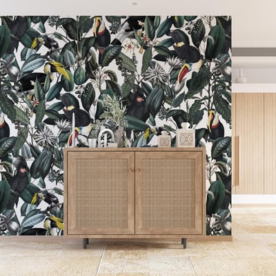 Papier peint avec plantes tropicales et toucans - 340x260 cm (l x h) LA TOUCHE ORIGINALE