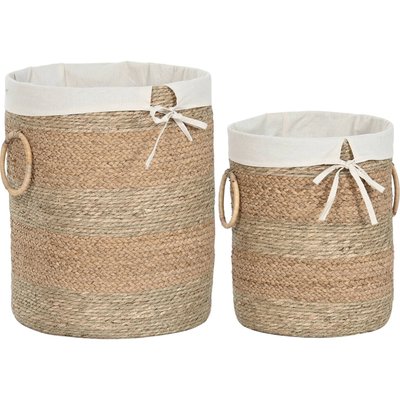 Panier rangement en jonc de mer naturel et tissu  tropical RECOLLECTION