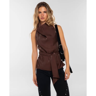 Top halter à sequins noirs avec lien au cou et dos ouvert THE-ARE
