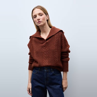 Pull à manches longues col polo torsadé MONOPRIX