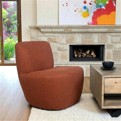 Fauteuil arrondi tissu bouclettes terracotta MALMOE PIER IMPORT