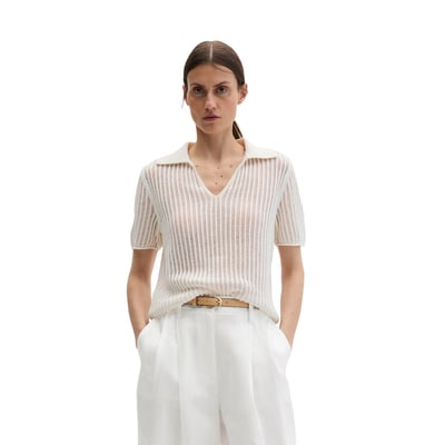 Polo en tricot ajouré régulier en mélange de coton et de lin bio MARC O'POLO