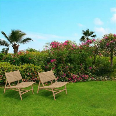 Fauteuil détente motifs tressés et teck (lot de 2) SUMMER PIER IMPORT