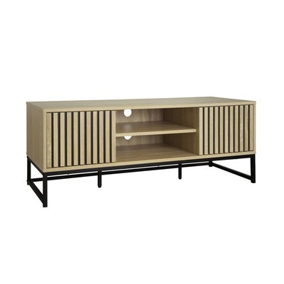 Meuble TV décor bois rainuré et métal 2 portes 120cm LISBONNE SWEEEK
