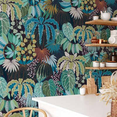 Papier peint végétal, Plantes grimpantes et feuilles tropicales - 255x260 cm (l x h) LA TOUCHE ORIGINALE