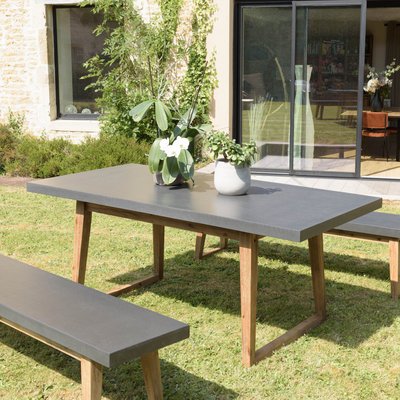 Salon de jardin 1 table 180x90 cm et 2 bancs plateau effet béton HERCULE PIER IMPORT