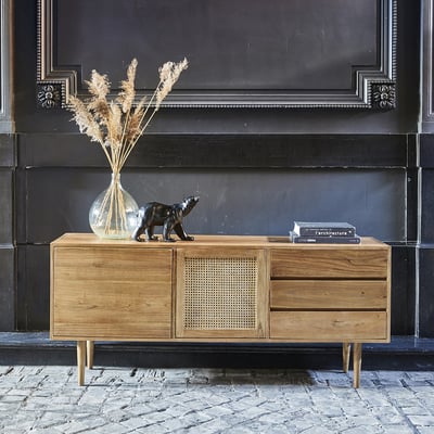Buffet en bois massif 2 portes et 3 tiroirs  HANA BERAH GETAH