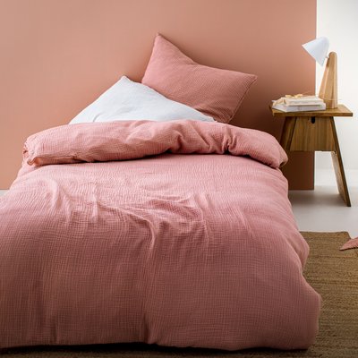 Parure enfant en gaze de coton, SIMPLEMENT GAUFRÉ BLANC CERISE