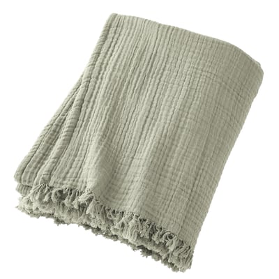 Plaid à franges, en 100% gaze de coton EDEN