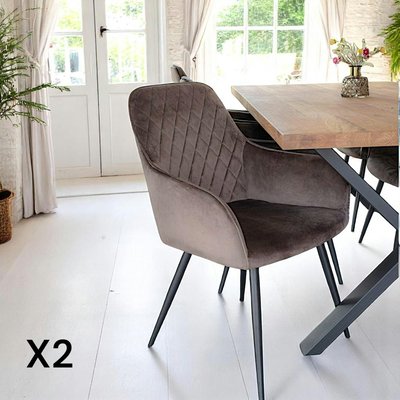 Fauteuil de table en velours taupe (lot de 2) SAVONE PIER IMPORT