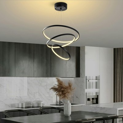 Suspension design LED – noire, 3 anneaux spirale VIESTE PIER IMPORT