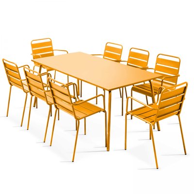 Salon de jardin table et 8 fauteuils en métal, PALAVAS OVIALA