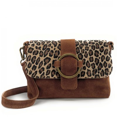 Sac à main en croute de cuir imprimé léopard VERONE SUEDE LEO OH MY BAG
