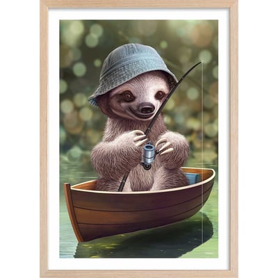 Affiche enfant paresseux à la pêche HEXOA