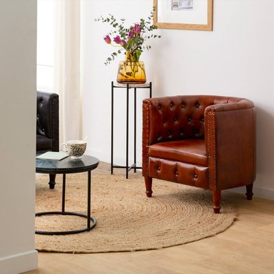 Fauteuil Chesterfield en cuir marron  ESTEBAN MADE IN MEUBLES 
