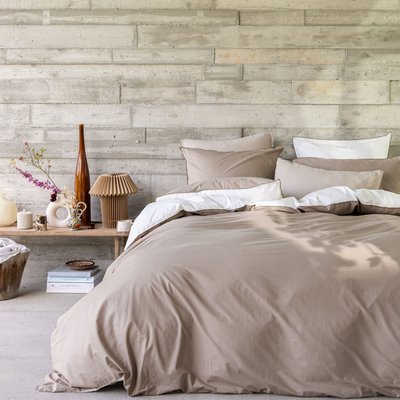 Housse de couette en percale de coton lavé, DOUCEUR LAVÉE BLANC CERISE