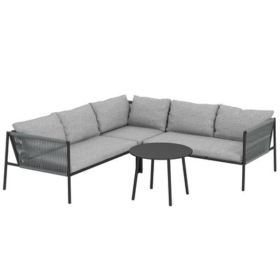 Salon de jardin d'angle 5 places en résine tressée avec table basse et coussins gris OUTSUNNY
