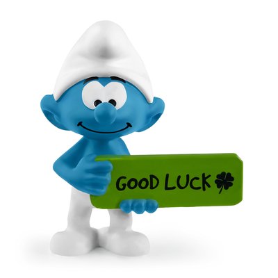 Figurine Schtroumpf avec panneau Good Luck SCHLEICH