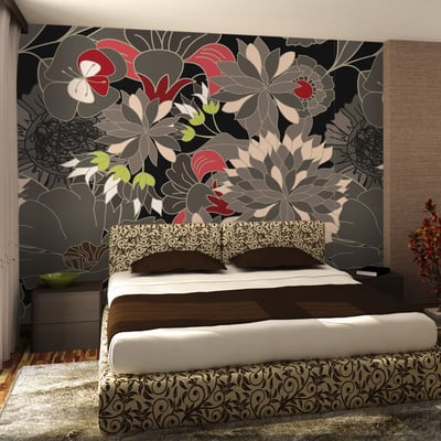 Papier peint intissé panoramique motif floral - gris EDEN