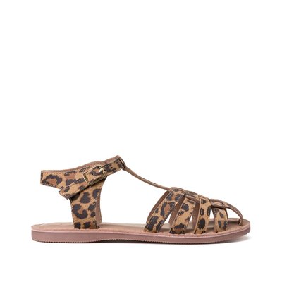 Сандалии из кожи с леопардовым принтом LA REDOUTE COLLECTIONS