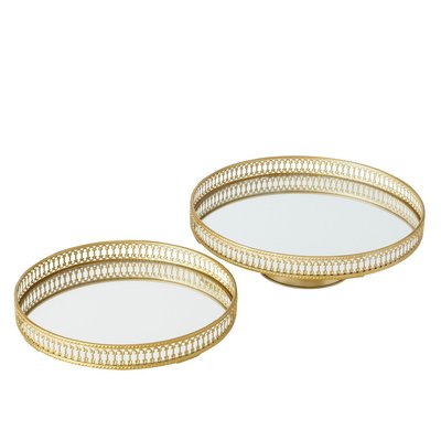 Set de 2 plateaux ronds sur pieds en métal Doré et miroirs WADIGA