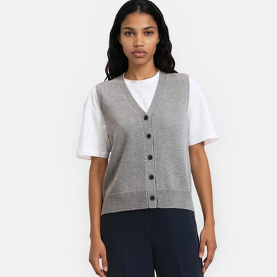 Gilet corto in lana, con scollo a V, senza maniche, con bottoni LA REDOUTE COLLECTIONS