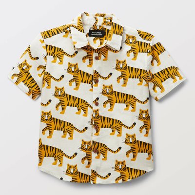 Chemise manches courtes imprimée en coton et lin MONOPRIX