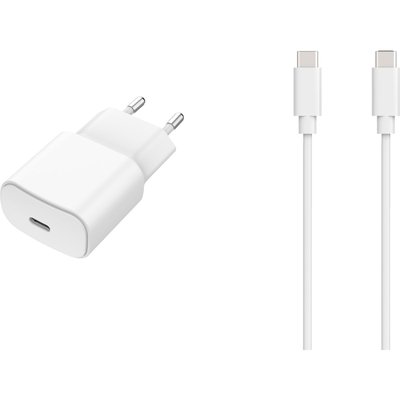 Chargeur secteur chargeur 20W + cable USB-C / USB-C blanc ESSENTIEL B