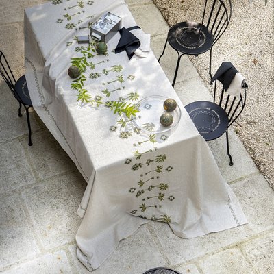 Nappe unie en lin brodé, BARBADE ALEXANDRE TURPAULT