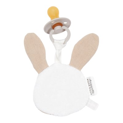 Doudou attache-tétine en gaze de coton Lapin - Pure Beige LITTLE DUTCH