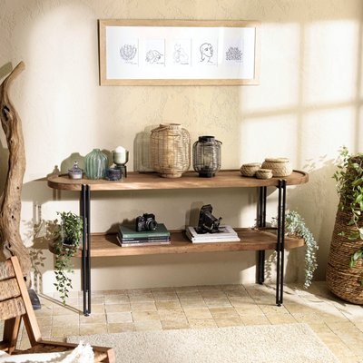 Console ovale 2 plateaux en teck recyclé 160 cm SWING PIER IMPORT
